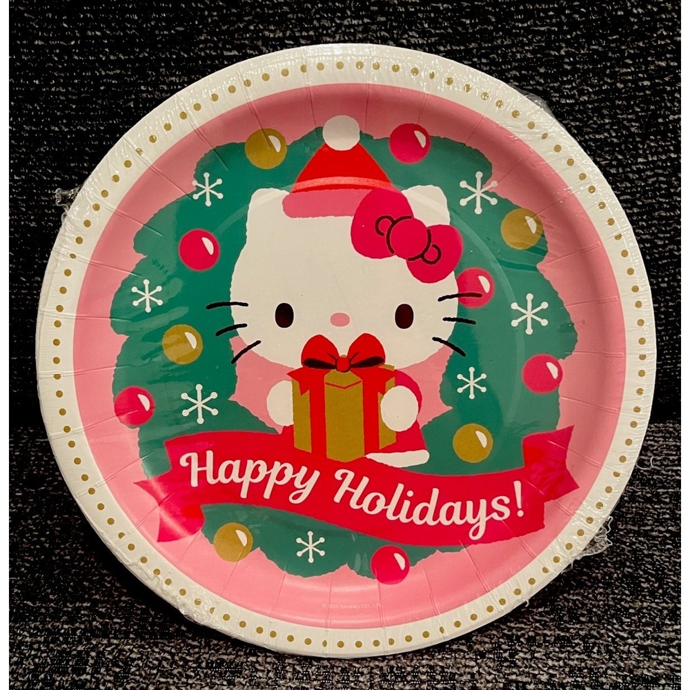 Pack Of 8 Hello Kitty Christmas Happy Holidays Party Supplies 9"‎ Paper Plates